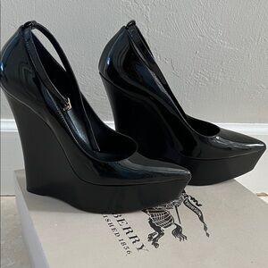 Burberry Glossy Black Platform Wedges